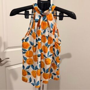Orange and Blue Patterned Sleeveless Blouse